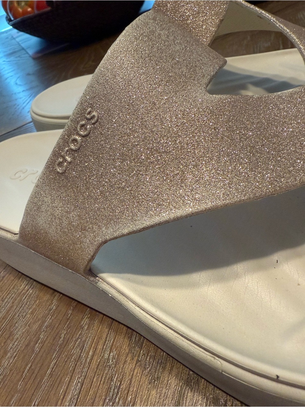 CROCS Women’s Glitter Slide Sandals in Gold/ Cream - Picture 5 of 8